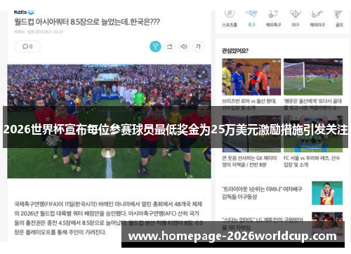 2026世界杯宣布每位参赛球员最低奖金为25万美元激励措施引发关注